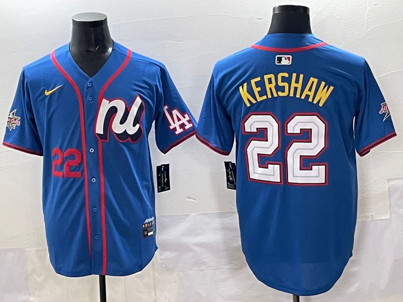 Men 2025 Los Angeles Dodgers 22 Kershaw Blue All star Nike MLB Jersey style 03